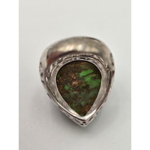 Green Copper Turquoise Teardrop 925 Sterling Silver Ring Size 8 MSI Thailand - Picture 6 of 10